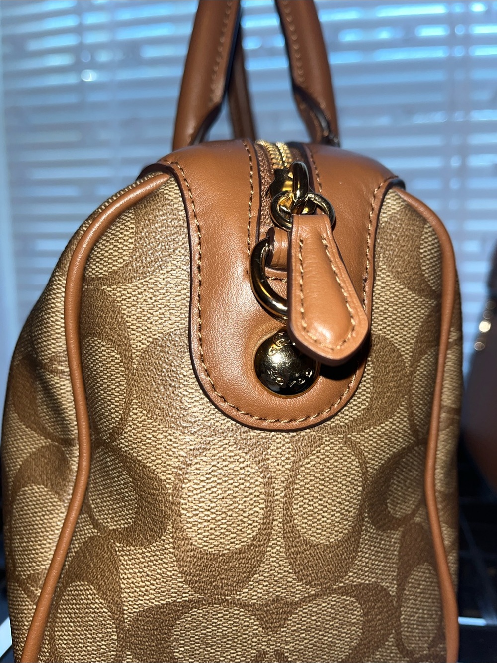 Coach Brown/Tan Signature Dome Satchel - Picture 6 of 11